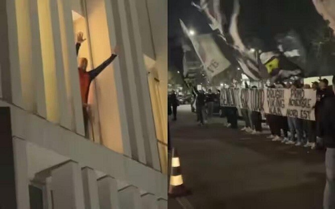 都體：尤文球迷來到酒店外支持新主帥，圖多爾向球迷們揮手致意