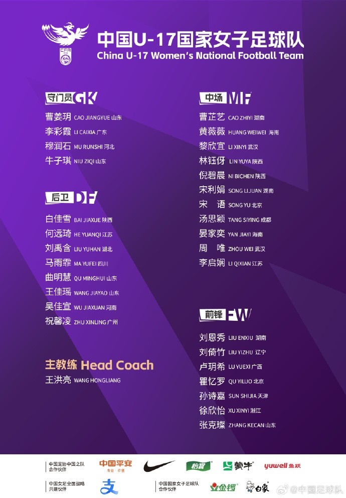 U17女足30人將在蘇州集訓(xùn)備戰(zhàn)世界杯，姜寧、朱挺擔(dān)任訓(xùn)練員